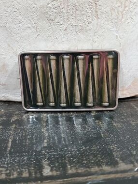 Vintage Silver-Tone Rectangular Belt Buckle with Ribbed Bar Design